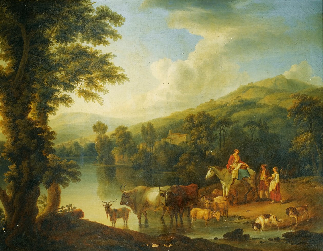 Paysage fluvial avec cavalière - Jacob Philipp Hackert