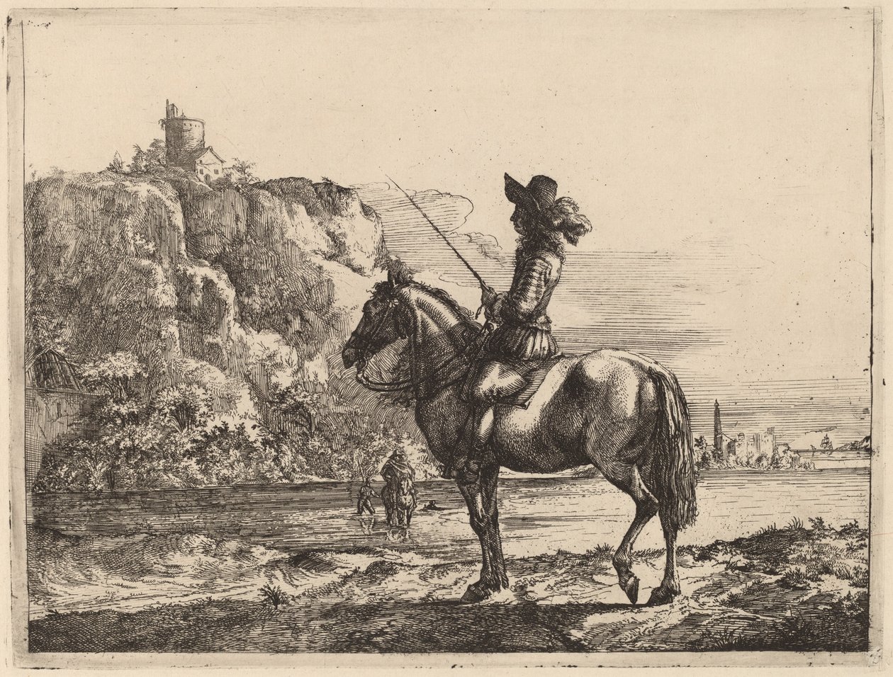 Paysage fluvial avec cavalier - Jacob Duck