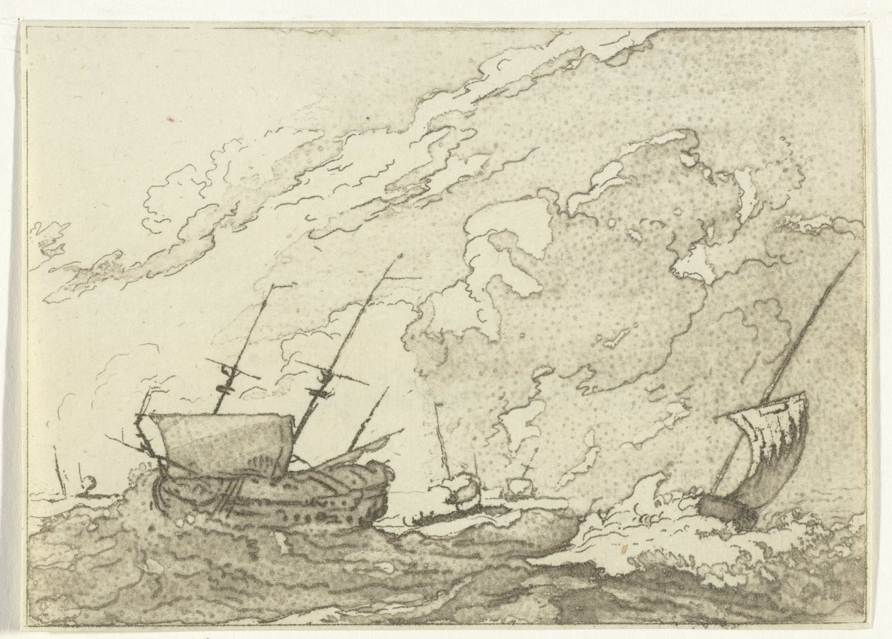 Navires dans une tempête - Jacob Ernst Marcus