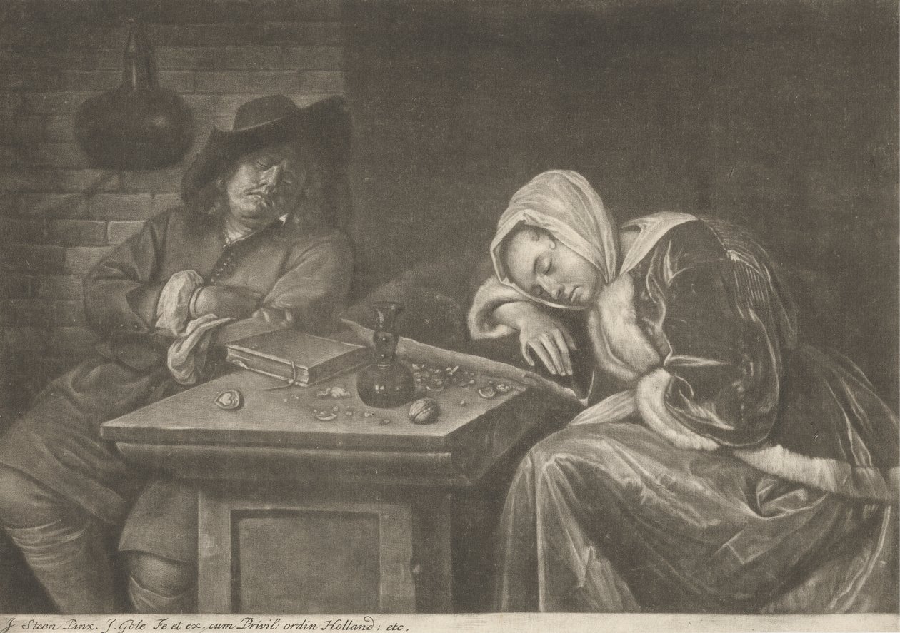 Homme et sa femme dormant à table - Jacob Gole