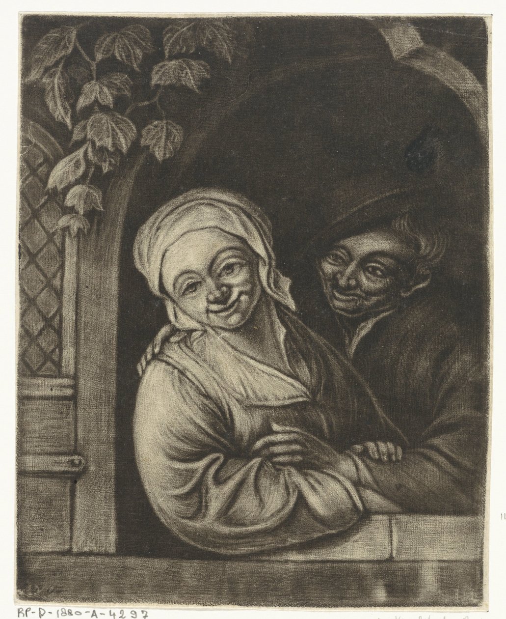 Couple dans une ouverture de fenêtre - Jacob Hoolaart