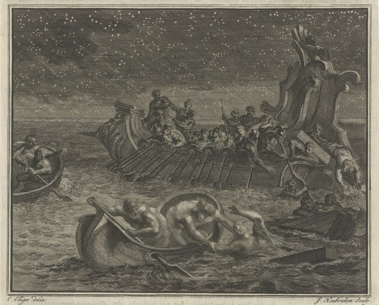 Galère sauvant des naufragés - Jacob Houbraken