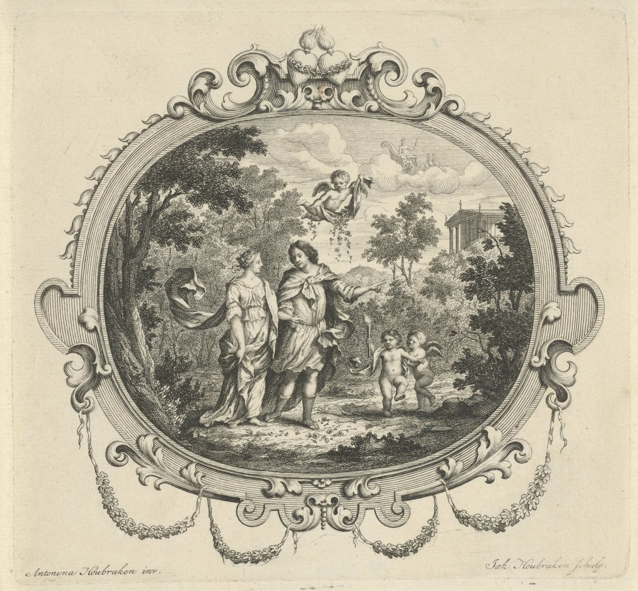 Couple marchant accompagné de putti - Jacob Houbraken