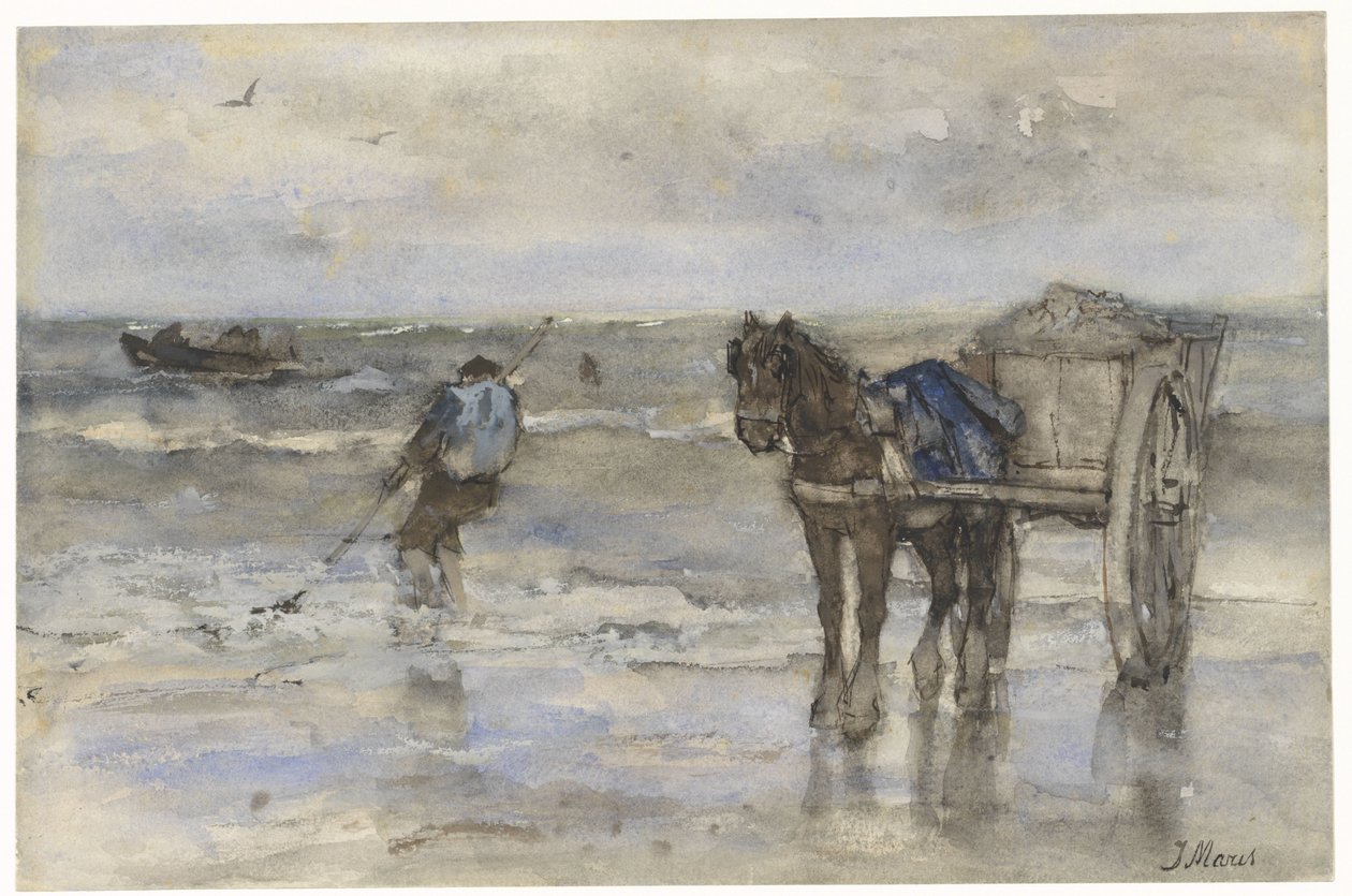 Pêcheur de coquillages sur la plage - Jacob Maris