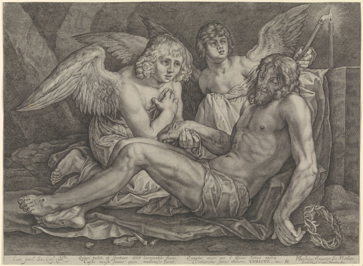 Christ dans le tombeau, avec deux anges - Jacob Matham