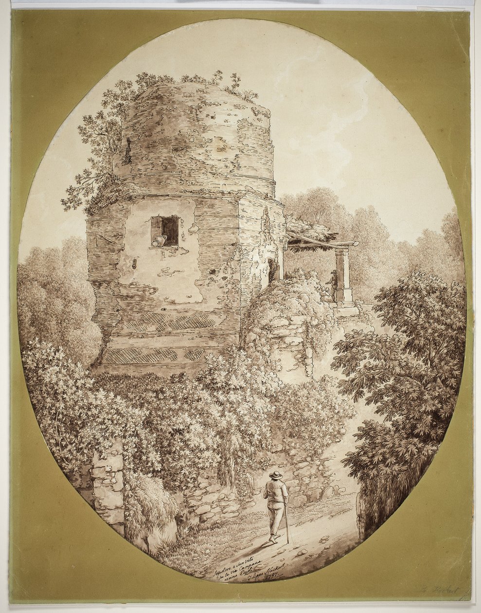 Tour avec homme marchant - Jacob Philipp Hackert