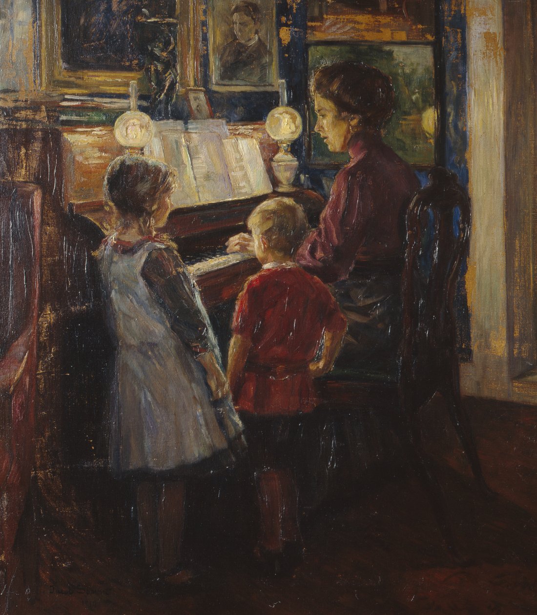 Femme et enfants au piano - Jacob Sømme