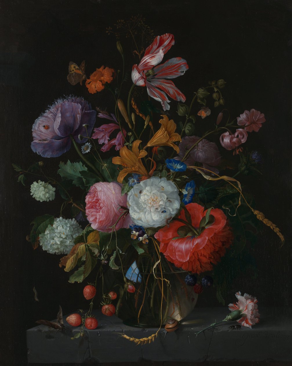 Fleurs dans un vase en verre, vers 1670 - Jacob van Walscapelle