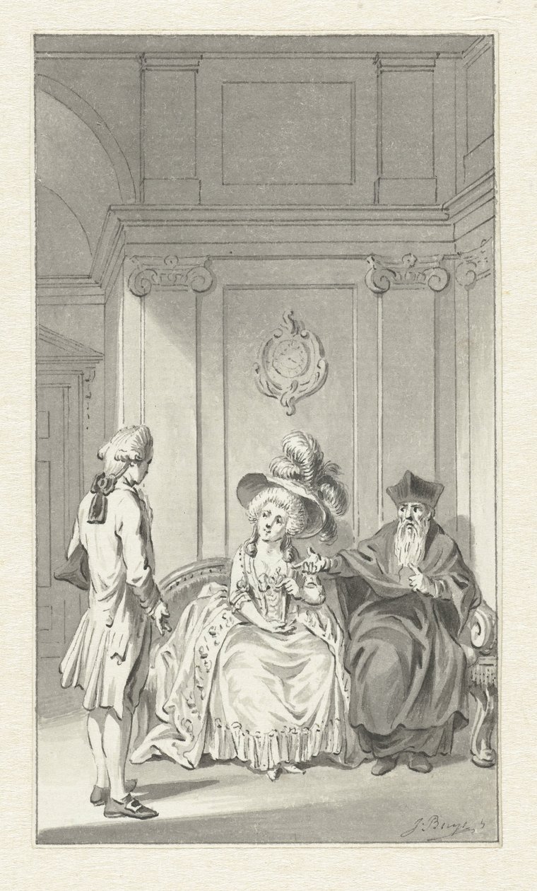 Intérieur avec ecclésiastique, dame et jeune homme - Jacobus Buys