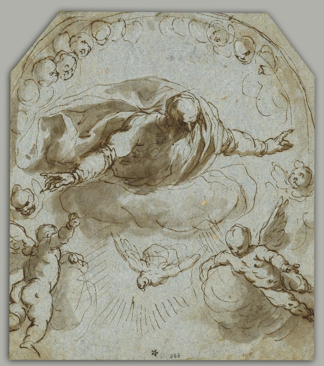 Dieu le Père avec la colombe, deux putti et un nimbe de chérubins - Jacopo Negretti