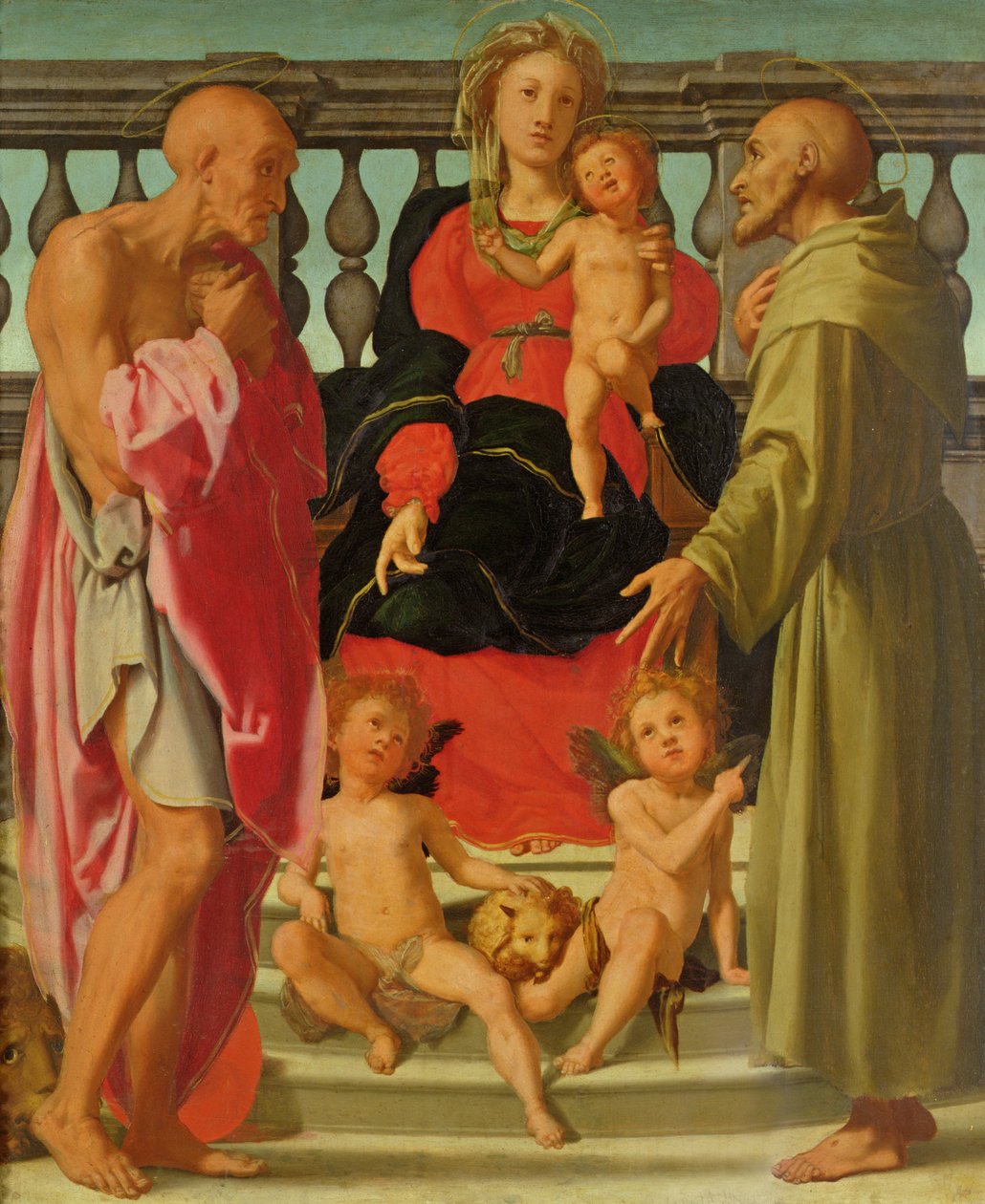 Madone et enfant avec anges et SS. Jérôme et François, c.1517-18 - Jacopo Pontormo