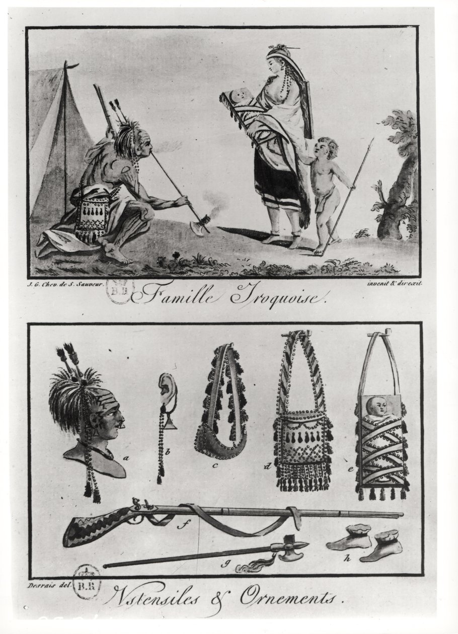 Famille iroquoise, armes et ornements, de 