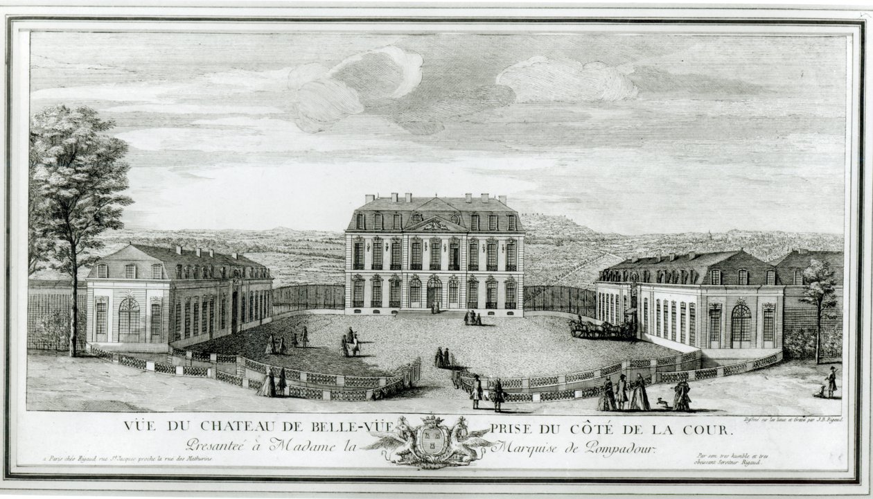 Vue de la façade de la cour du château de Bellevue, vers 1750 - Jacques Rigaud
