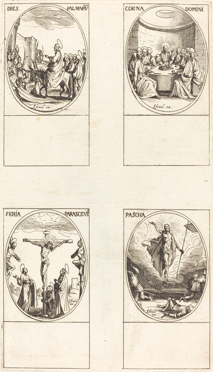 Entrée à Jérusalem; Dernière Cène; Crucifixion; Résurrection - Jacques Callot