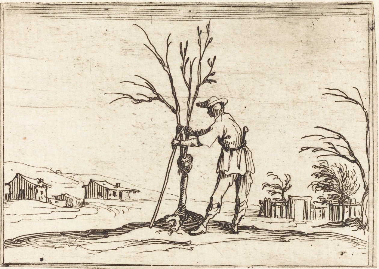 Jardinier Élaguant un Arbre - Jacques Callot