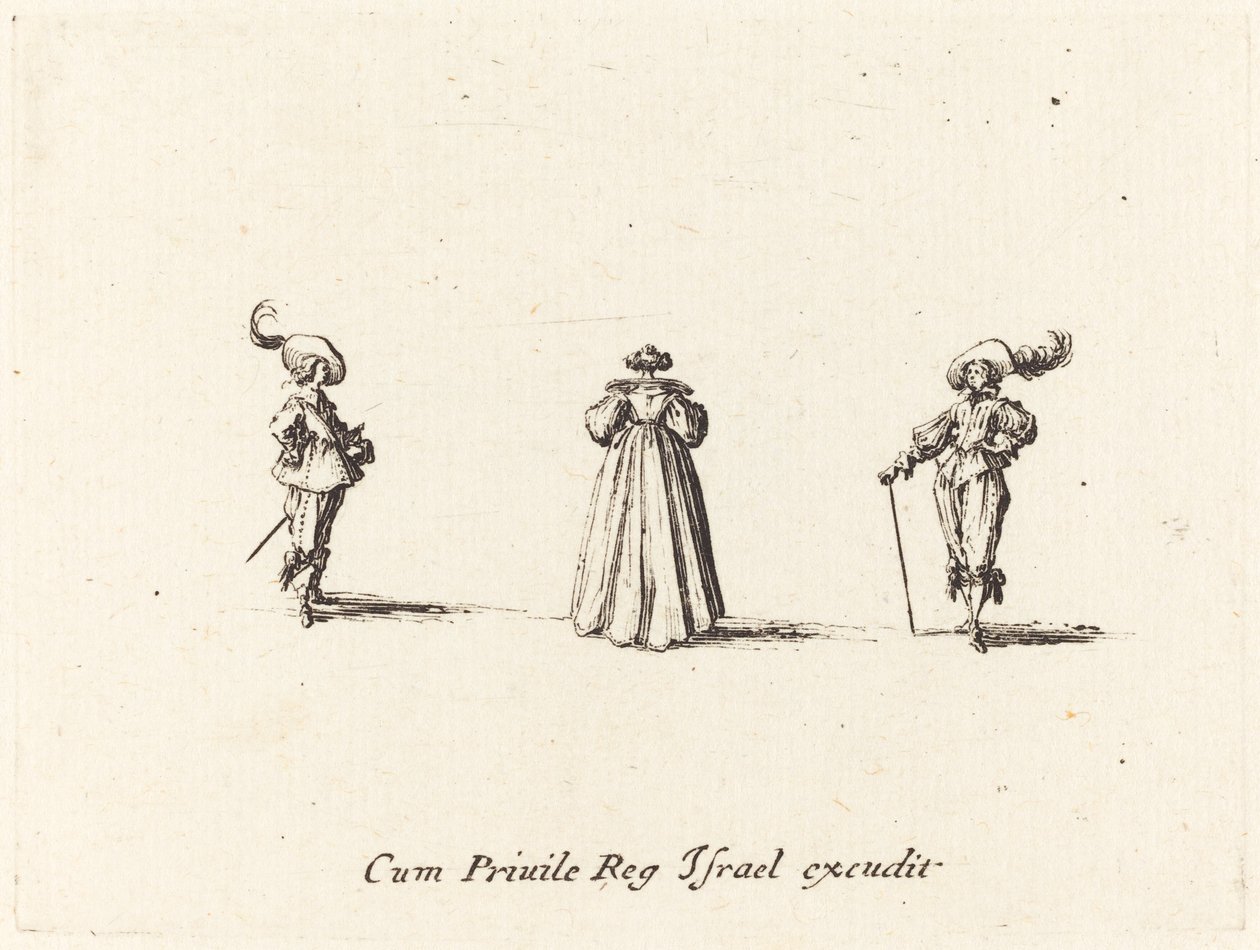 Dame vue de dos, et deux messieurs - Jacques Callot