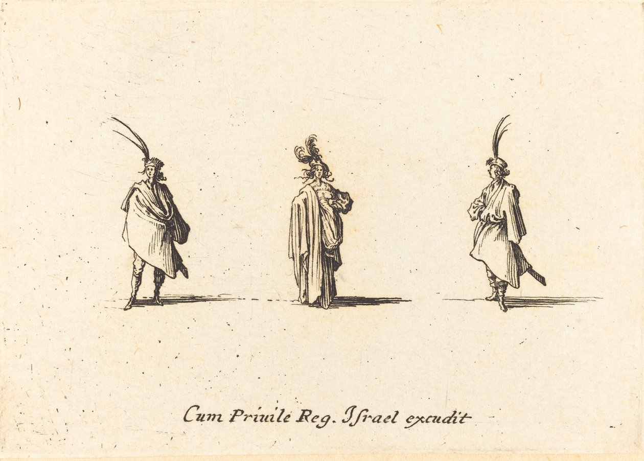Dame en long manteau et deux gentilshommes - Jacques Callot