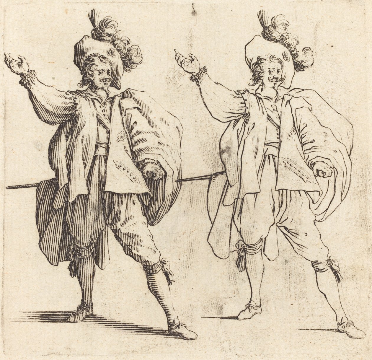 Officier avec grande plume, vue de face - Jacques Callot