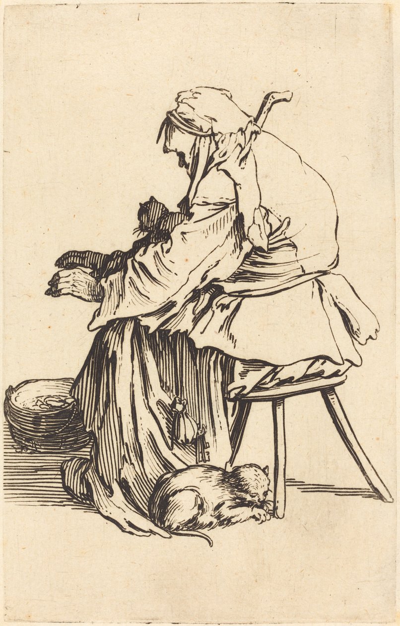 Vieille femme avec des chats - Jacques Callot