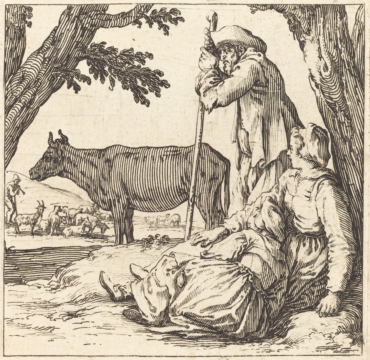 Couple de paysans avec vache - Jacques Callot
