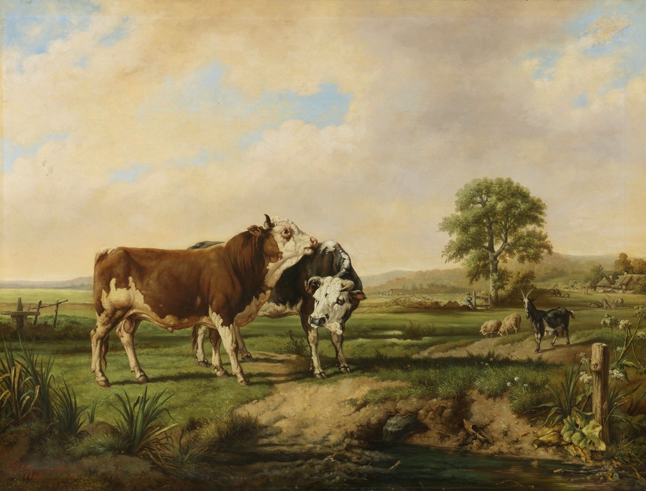 Taureaux, moutons et chèvres au pâturage - Jacques Raymond Brascassat