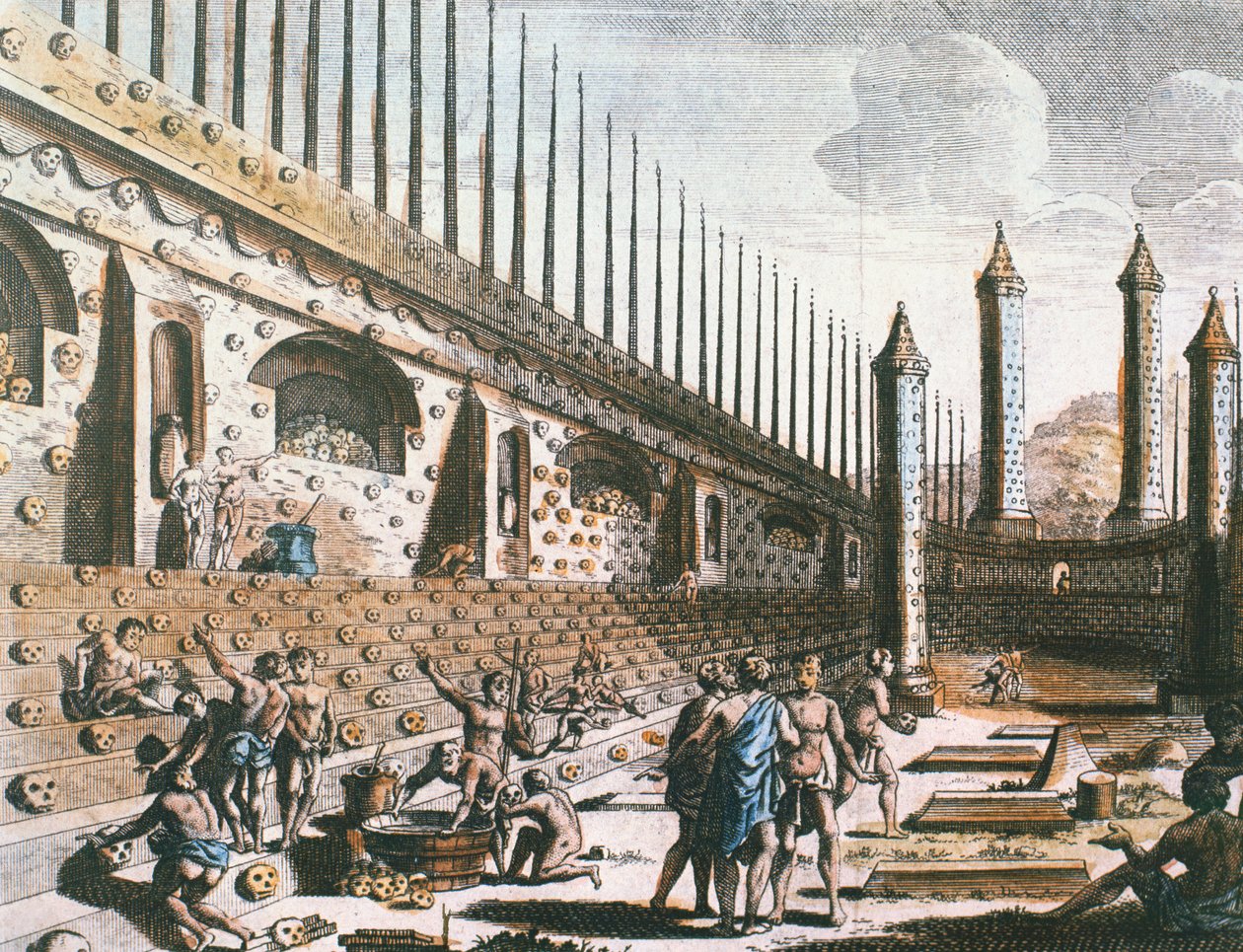 Un mur de crânes humains, Templo Mayor, Tenochtitlan - Jakob van der Schley