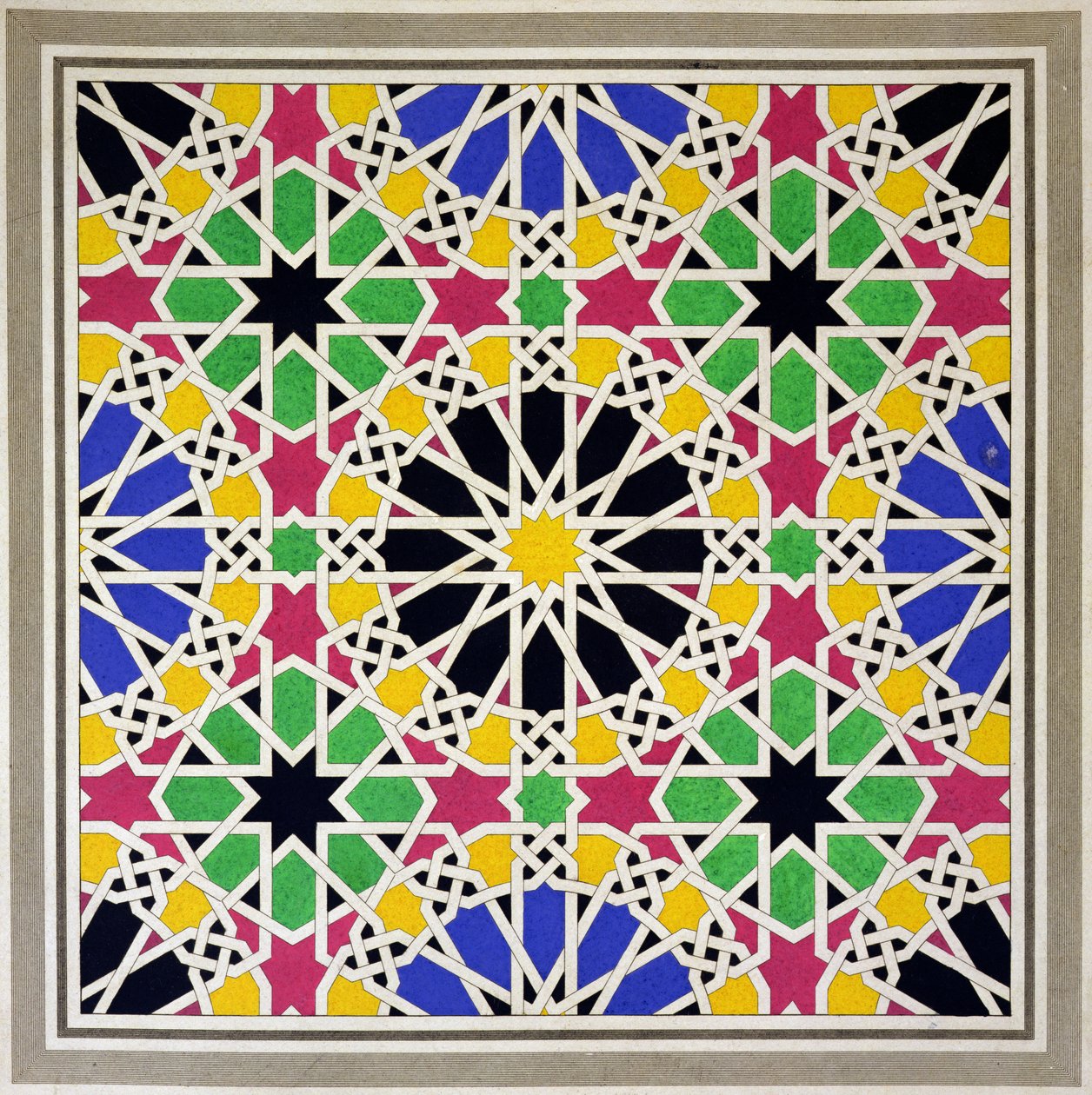 Ornement en mosaïque du côté sud de la Cour des Lions, Alhambra, de 