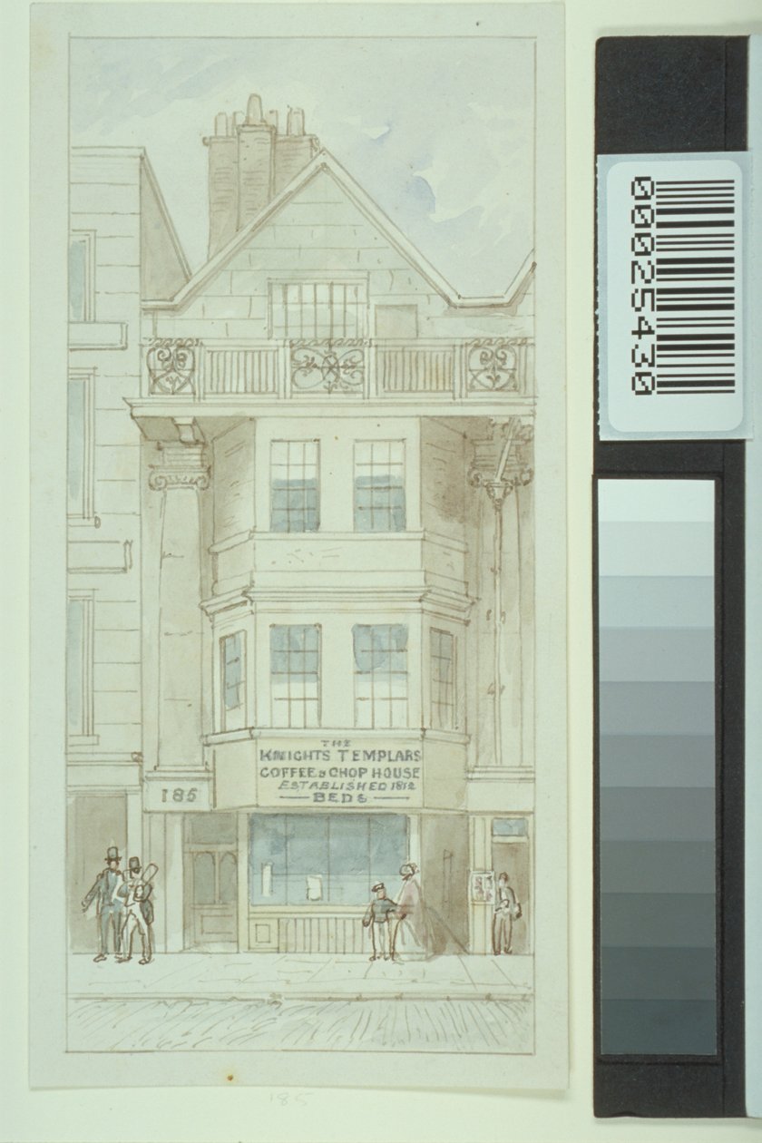 Vue du n° 185 Fleet Street, avec des figures passant devant le Knights Templars Coffee and Chop House - James Findlay