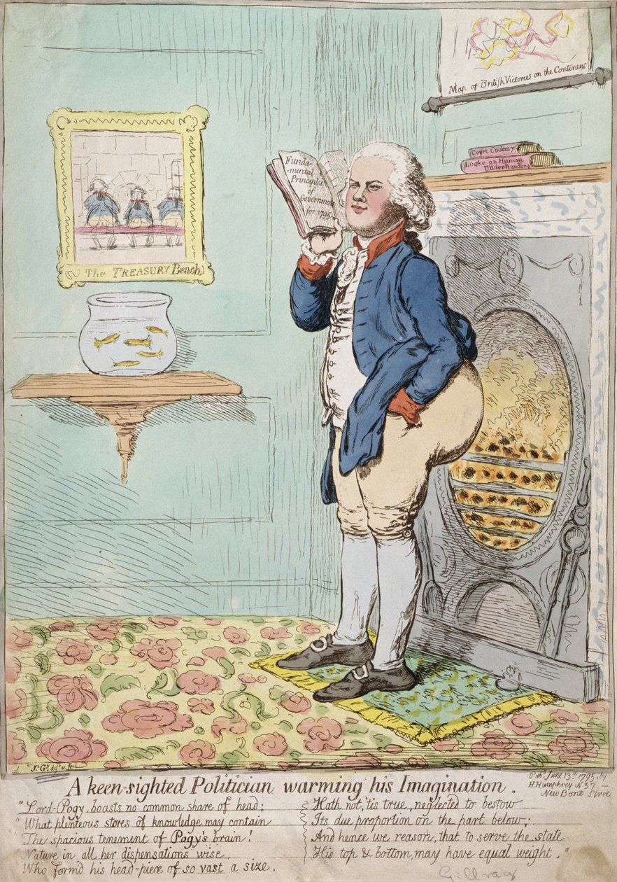 Un politicien perspicace réchauffant son imagination, publié par Hannah Humphrey en 1795 - James Gillray