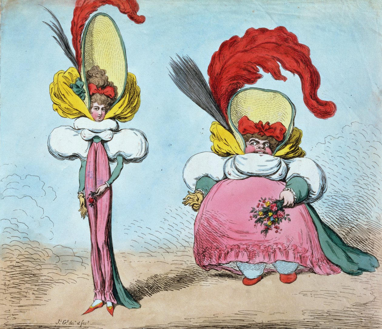 Suivant la mode: St. James donne le ton, une âme sans corps, Cheapside imitant la mode, un corps sans âme, publié par Hannah Humphrey, 1794 - James Gillray