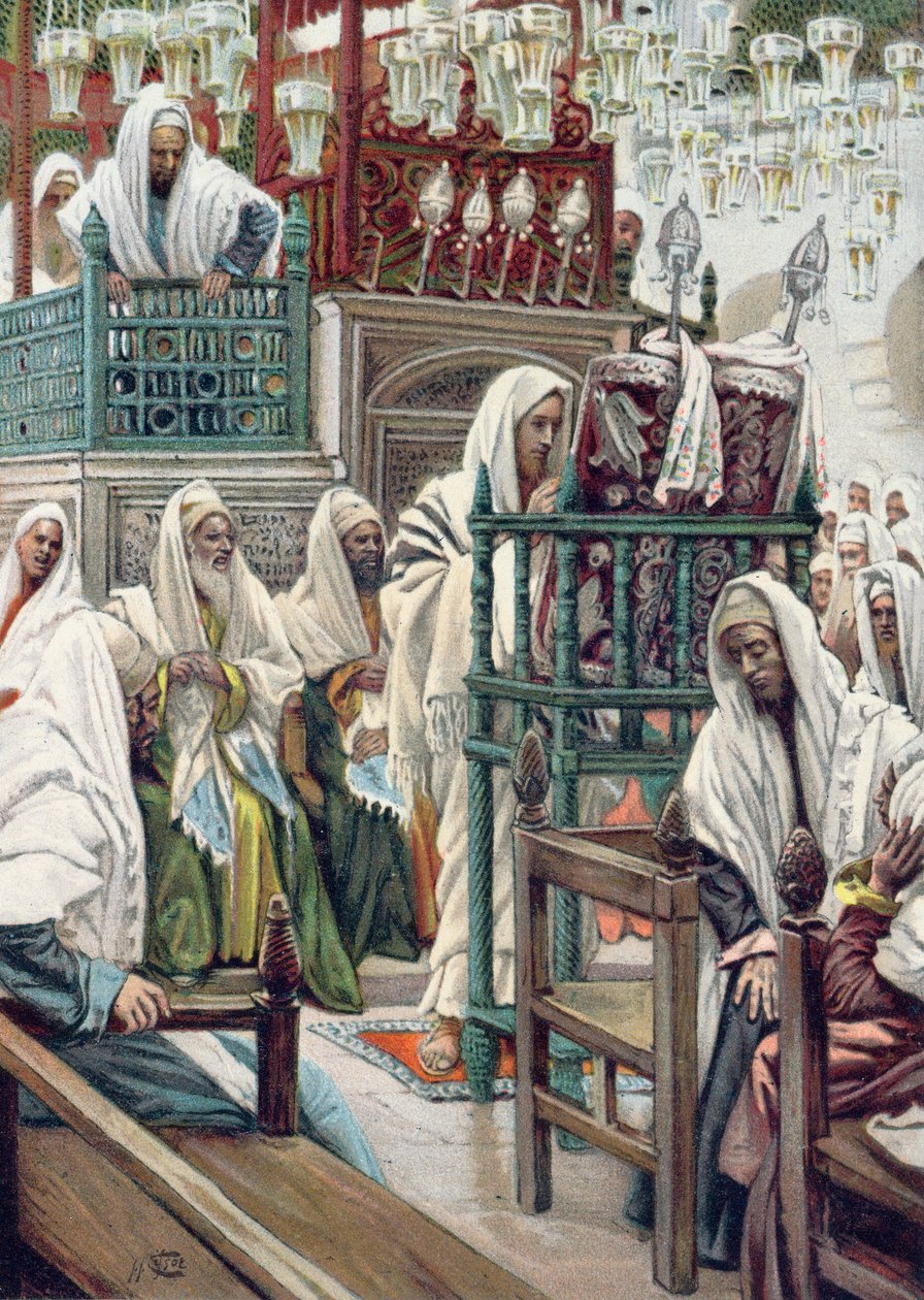 Jésus déroule le livre dans la synagogue, illustration pour 