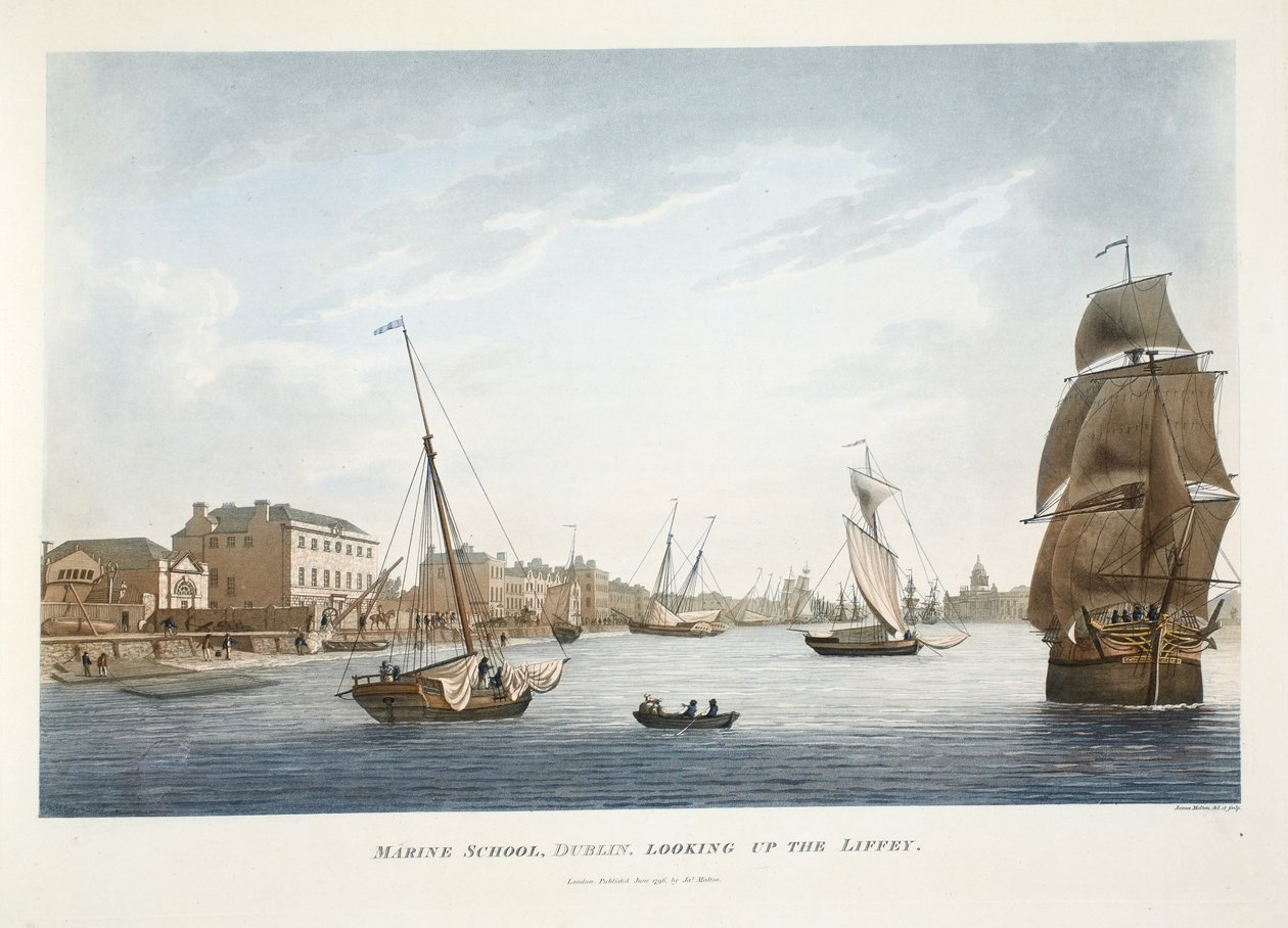 École maritime, Dublin, vue sur la Liffey, 1796 - James Malton