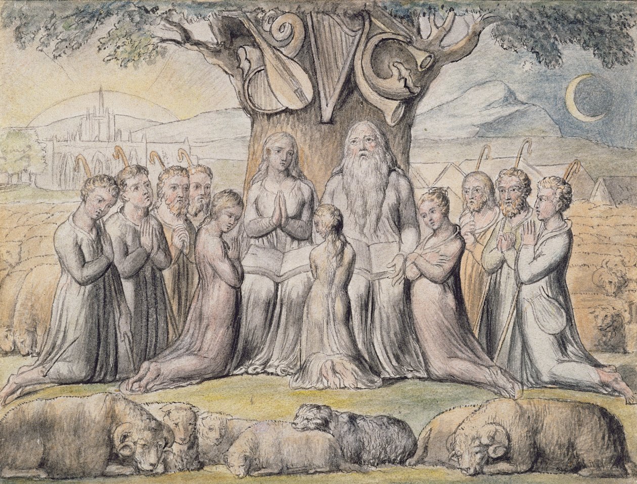 Illustrations du Livre de Job, pl.2 (page 1) : Job et sa famille, d
