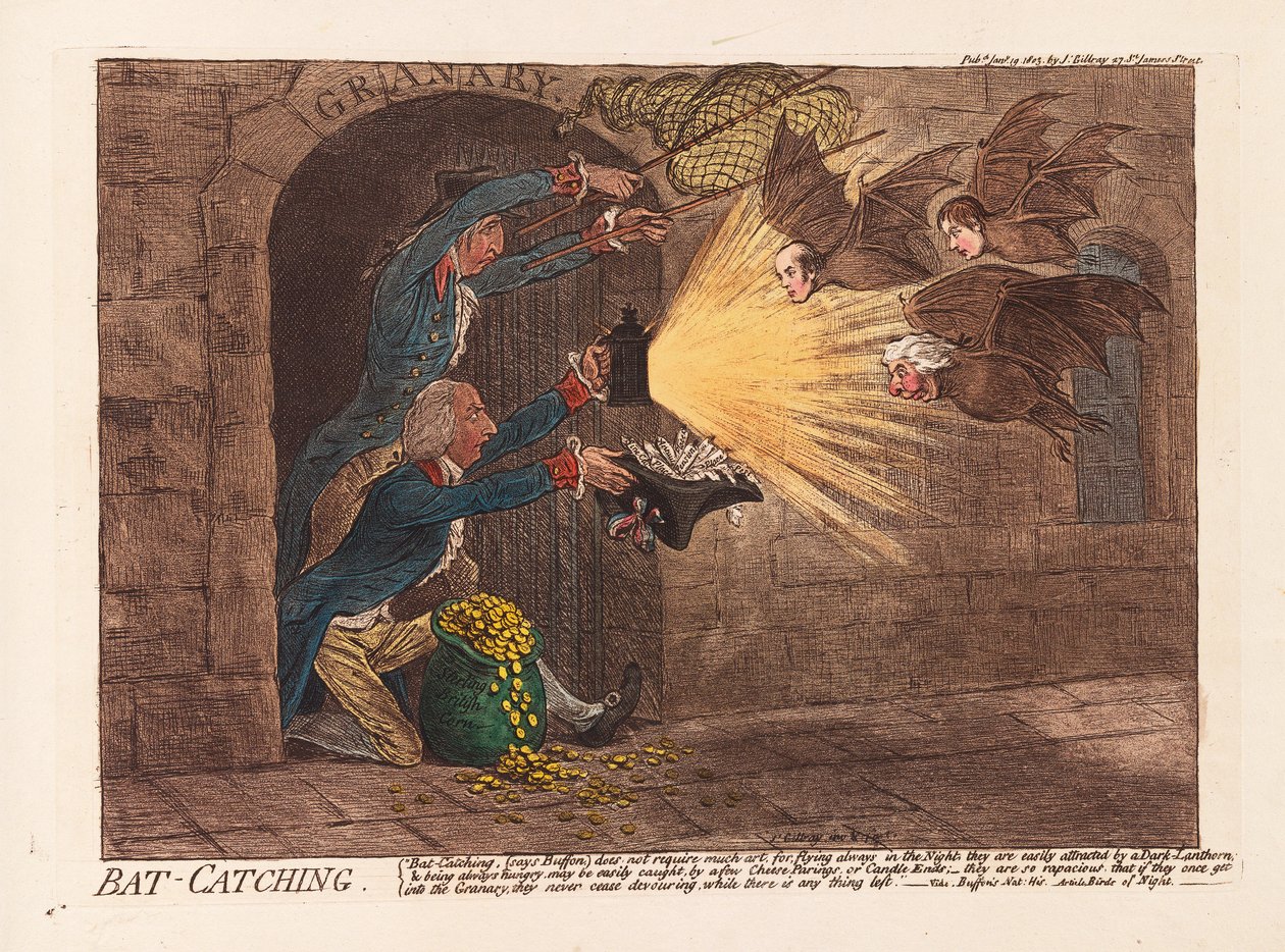 Chasse aux chauves-souris, publié en 1803 - James Gillray