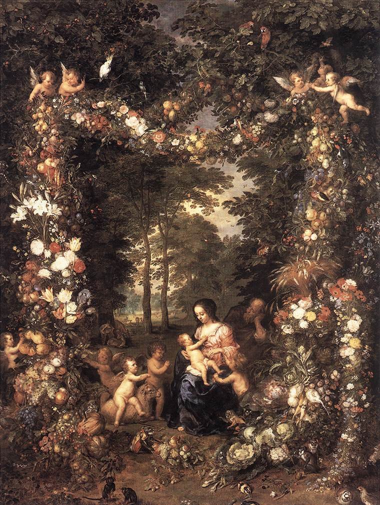 Sainte Famille dans une guirlande de fleurs et de fruits - Jan the Elder Brueghel