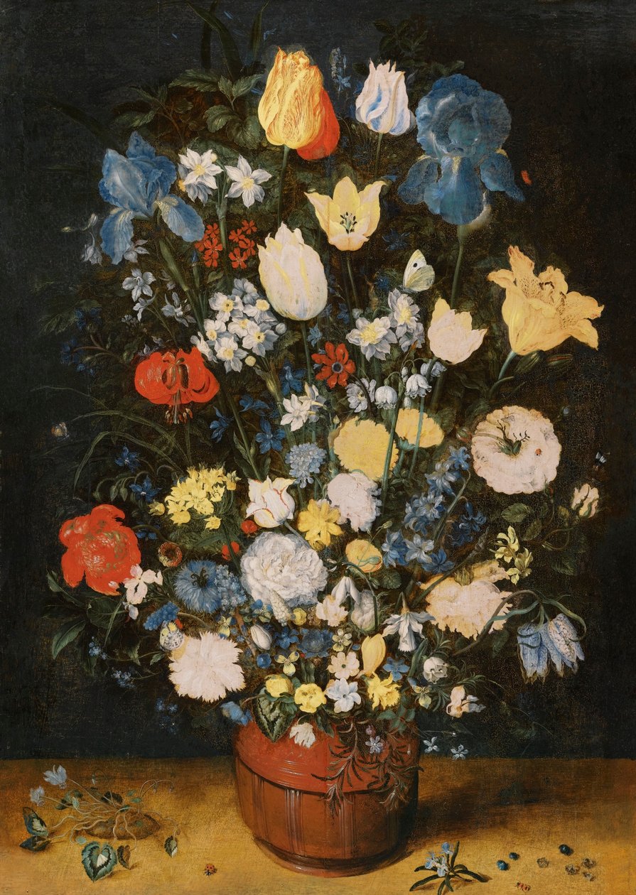 Nature morte avec iris, roses, tulipes, narcisses, cardamines, cyclamens, jacinthes, calendulas, éranthe et autres fleurs - Jan the Elder Brueghel