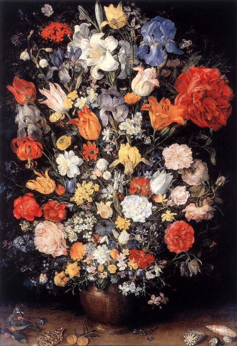 Vase de fleurs avec bijoux, pièces de monnaie et coquillages - Jan the Elder Brueghel