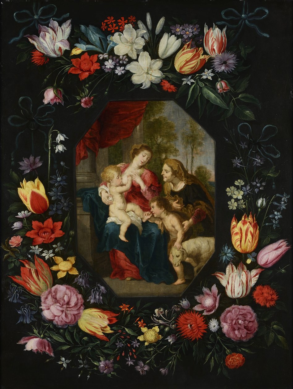 Vierge et Enfant avec Sainte Élisabeth et Saint Jean-Baptiste dans une guirlande de fleurs - Jan Brueghel the Younger