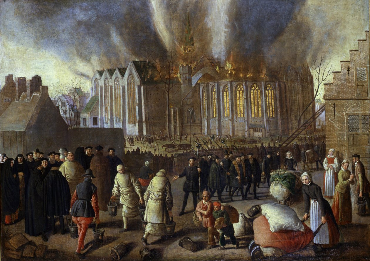 Nieuwkerk à Dordrecht en feu en 1568 - Jan Doudijn