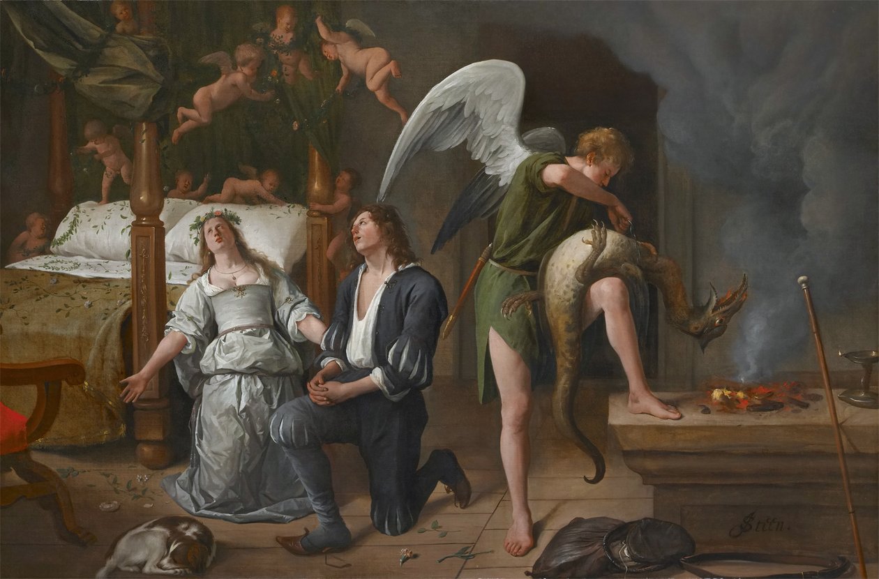 Tobie et Sarah prient pendant que Raphaël lie le démon - Jan Havickszoon Steen
