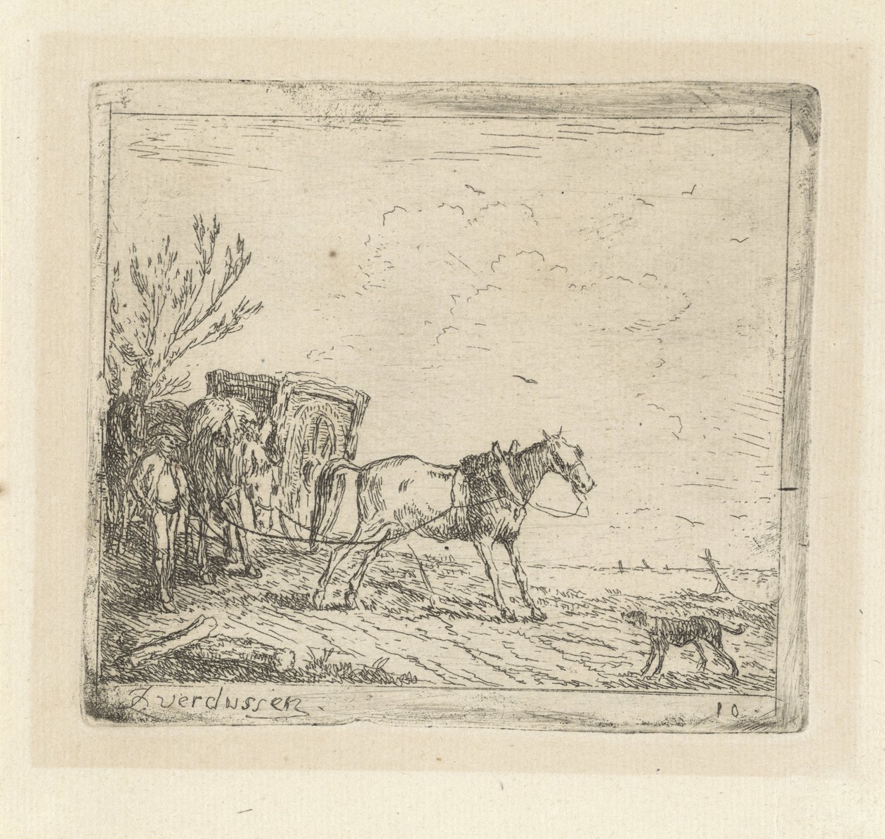 Chariot avec cheval urinant dans un paysage - Jan Peeter Verdussen
