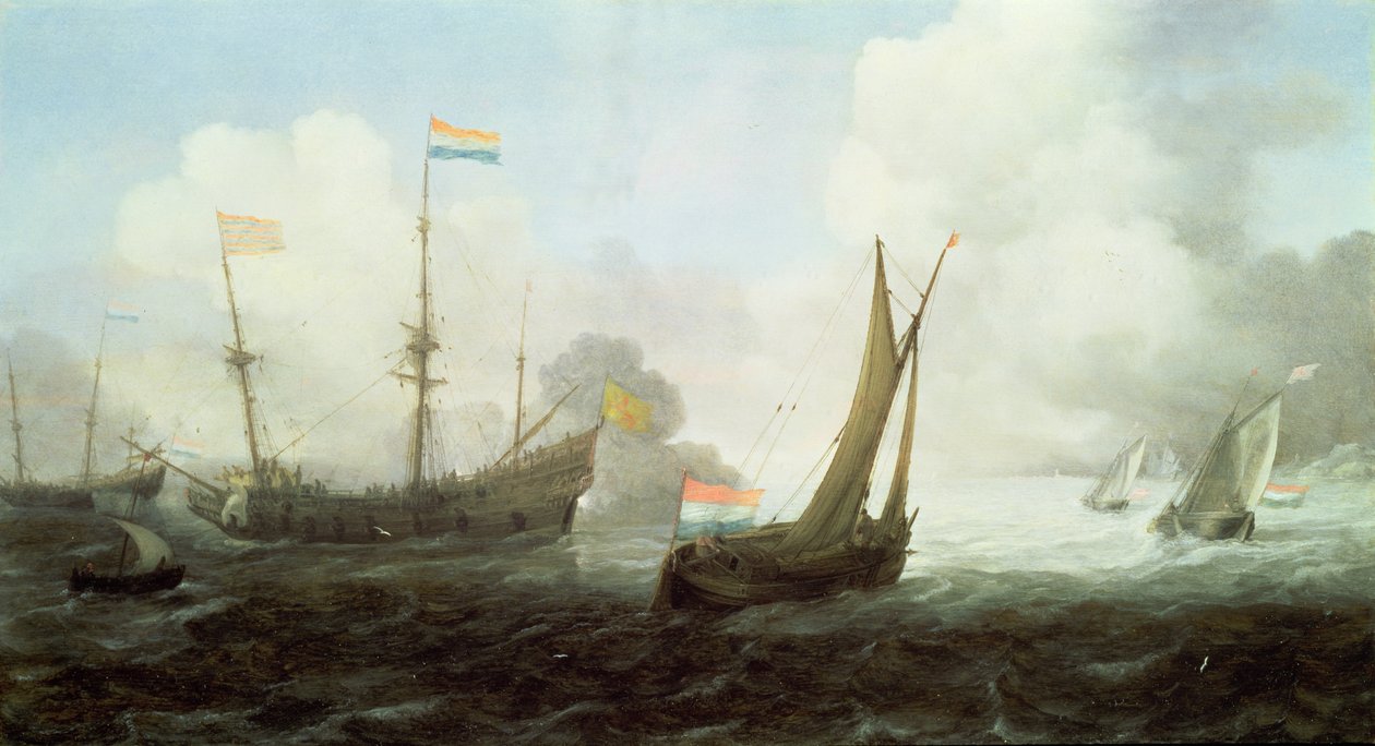 Navire de guerre tirant une salve, 17ème siècle - Jan Porcellis