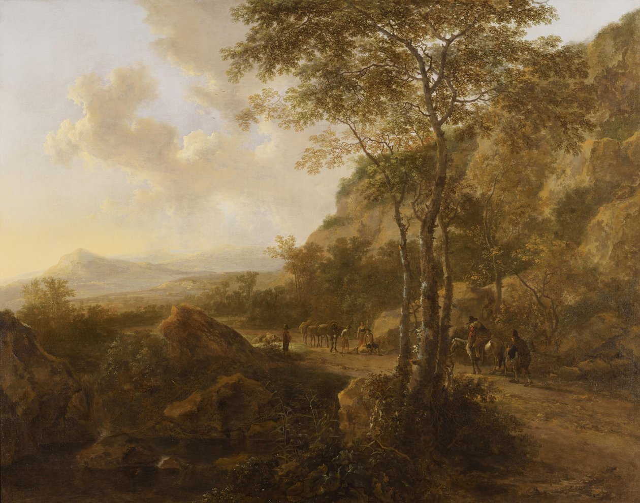 Paysage de montagne avec des muletiers sur une piste - Jan Both