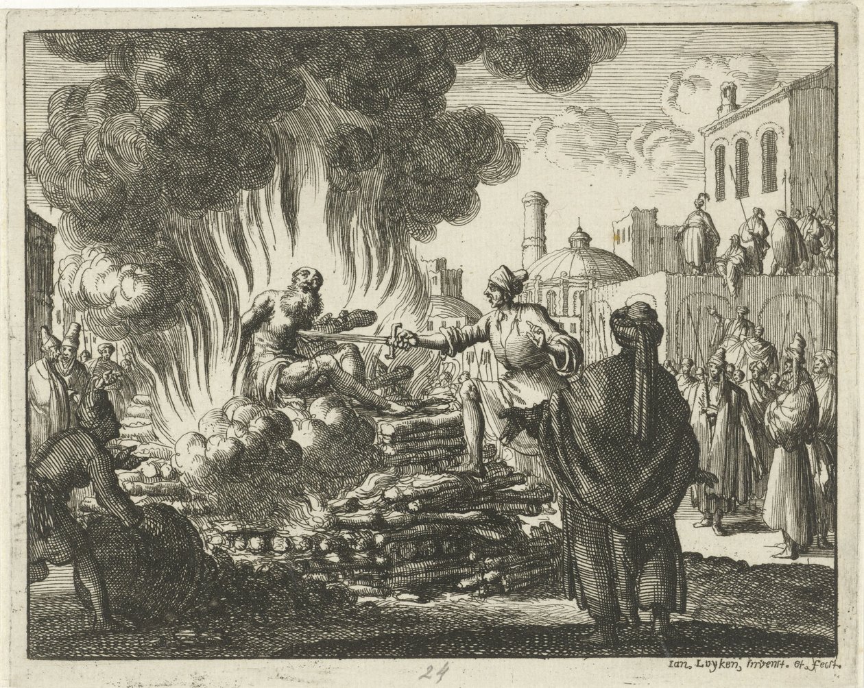 Polycarpe poignardé sur le bûcher - Jan Luyken
