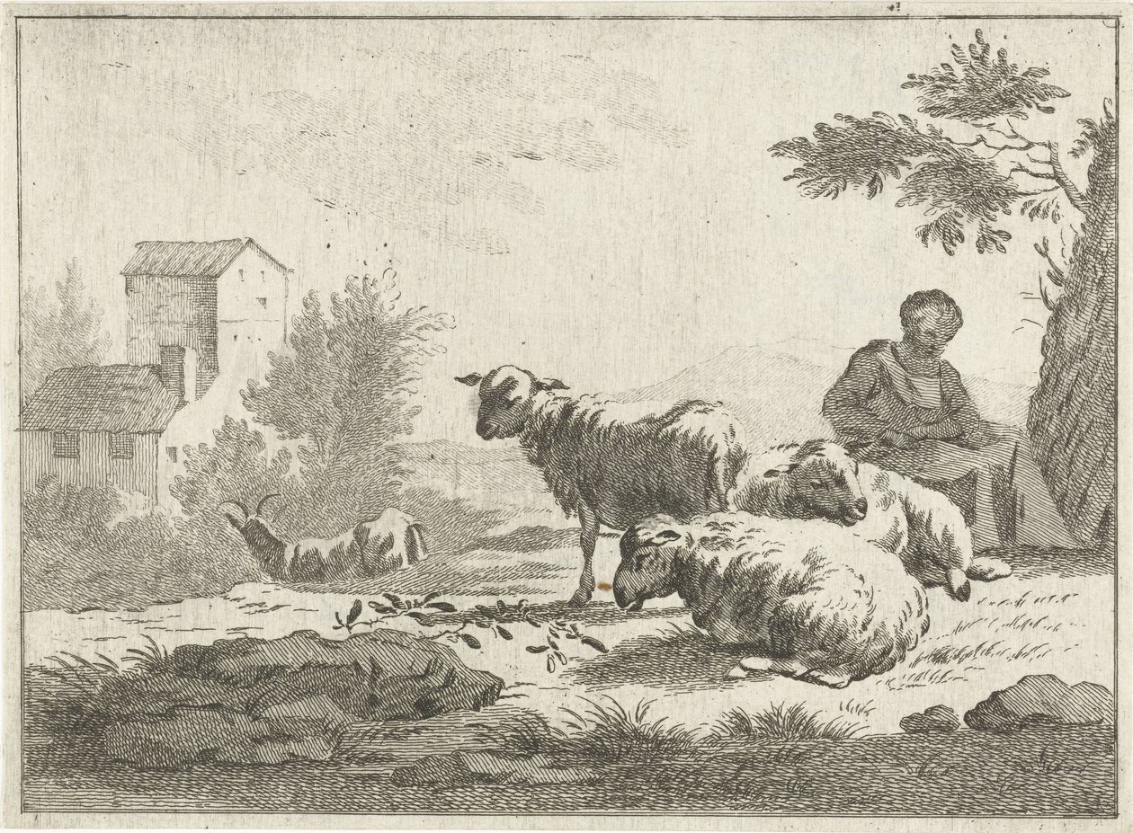 Bergère avec troupeau de moutons - Jan Matthias Cok