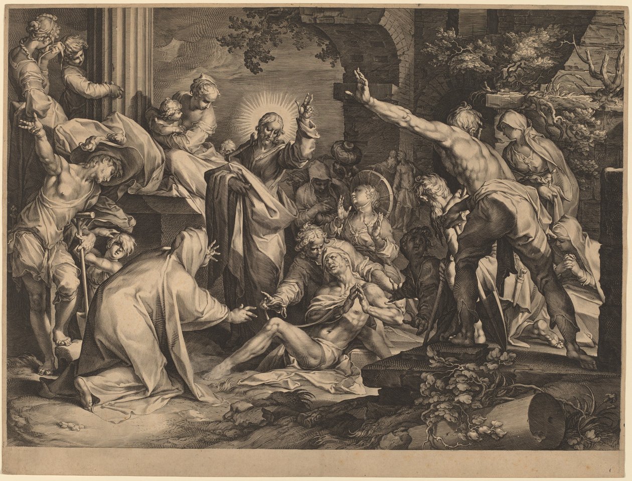 La résurrection de Lazare - Jan Muller after Abraham Bloemaert