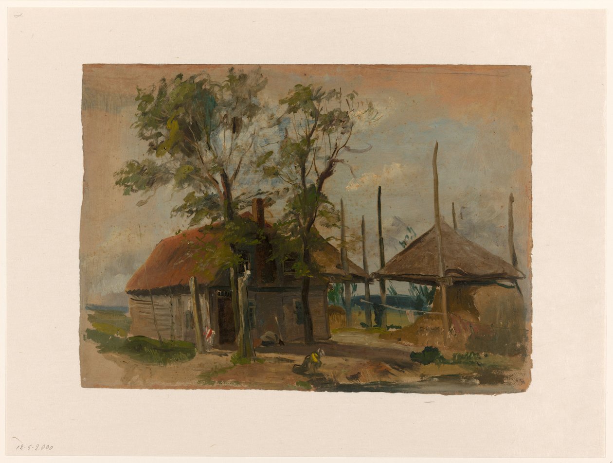 Maison de paysan avec deux meules de foin - Jan Weissenbruch