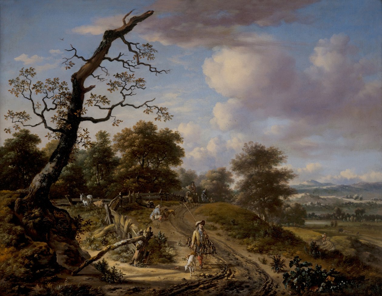 Paysage vallonné avec une partie de chasse au faucon - Jan Wijnants