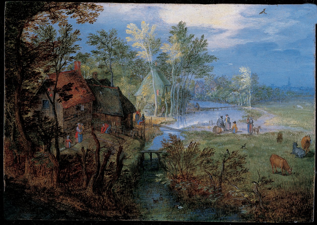 Village avec paysans et animaux - Jan the Elder Brueghel