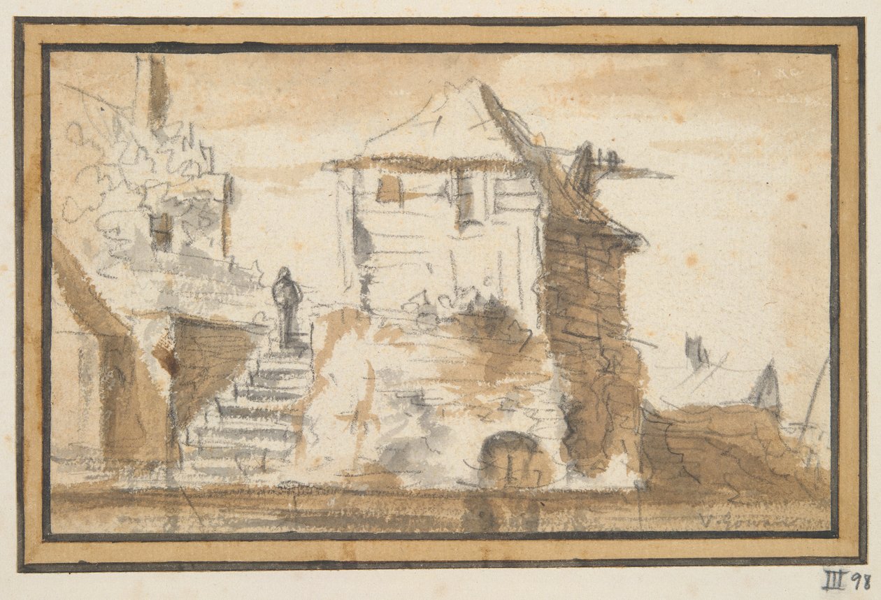 Deux bâtiments avec un escalier - Jan van Goyen